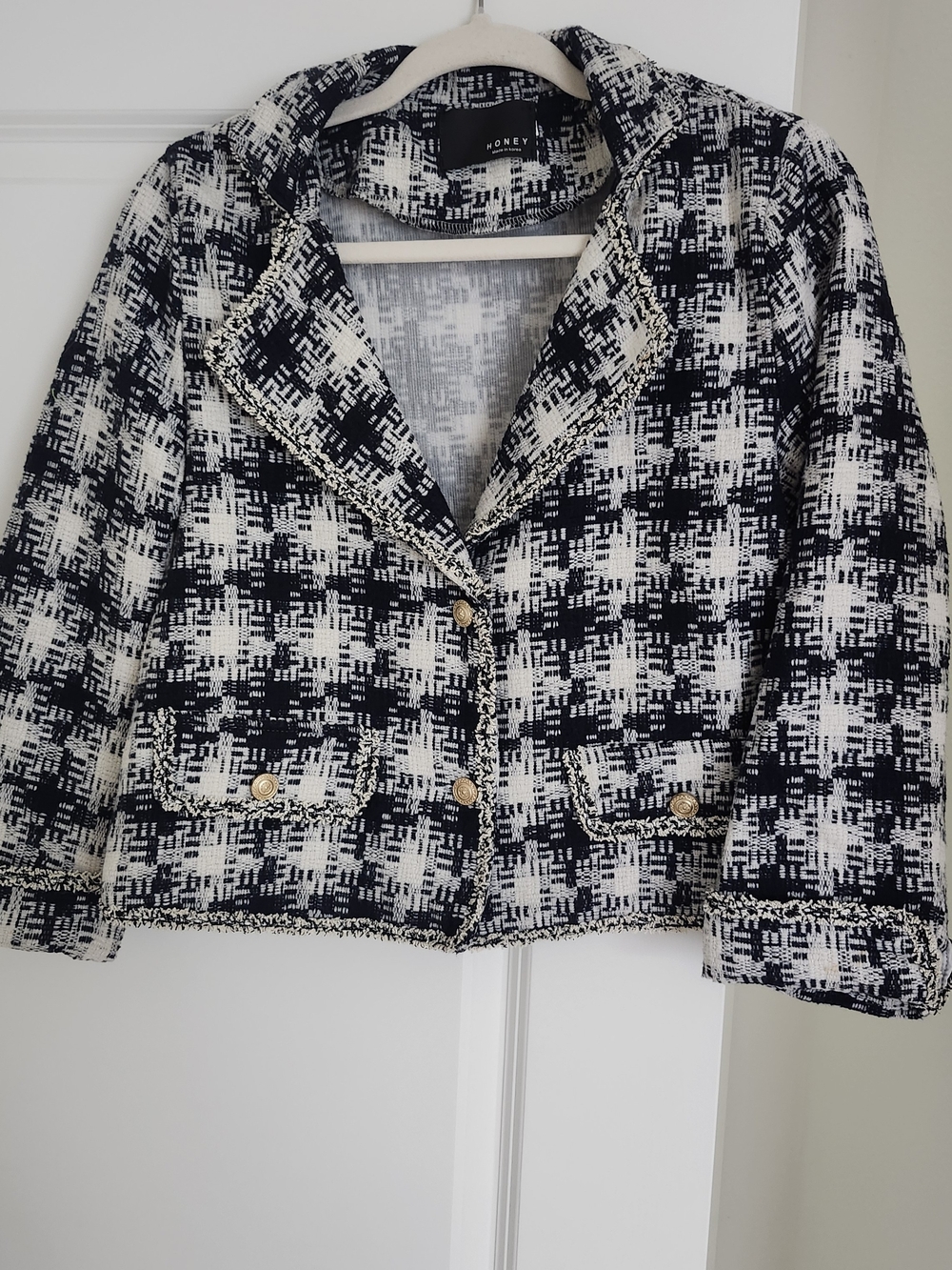 Honey Black & White Tweed Cropped Blazer